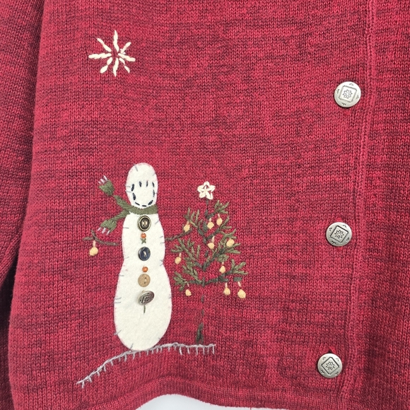 Woolrich Vintage Burgundy Button-down Knit Cardigan with Snowman Design, Sz L - Picture 4 of 8